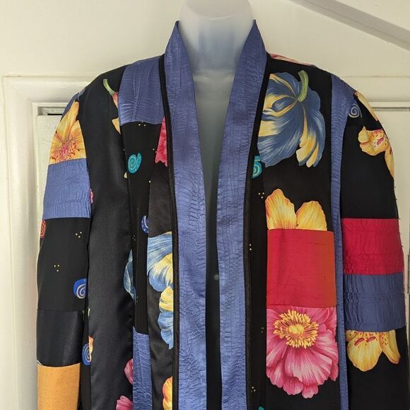 Rare Vintage Jeanne Marc LG Patchwork Floral Rainbow Art to Wear Jacket Duster - Picture 2 of 11